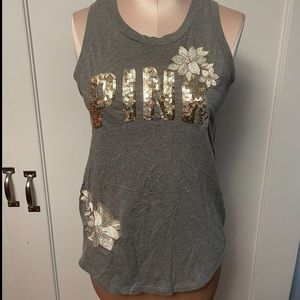 PINK sequined embroidered tank top